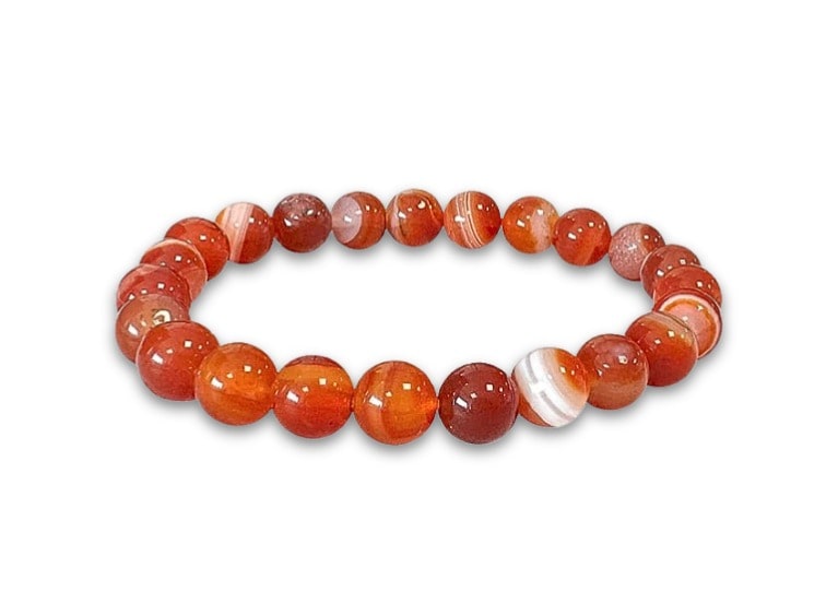 Carnelian Bracelet Ribboned beads - 8mm